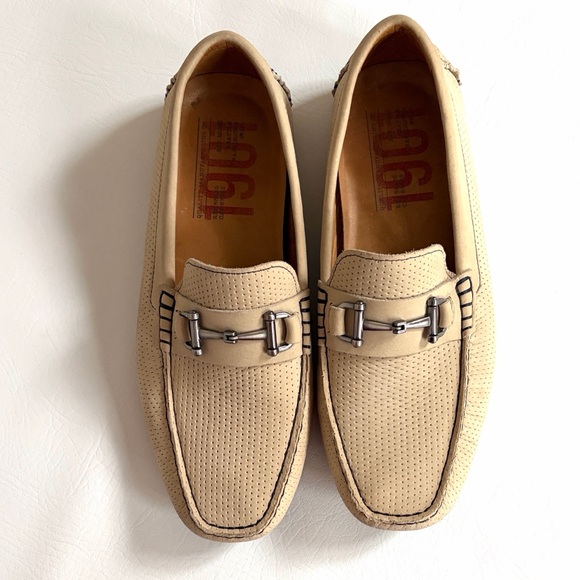 1901 Suede Driving Moccasins Loafers MStorino Horse Bit Shoes Beige Sand size 10 - Picture 7 of 12